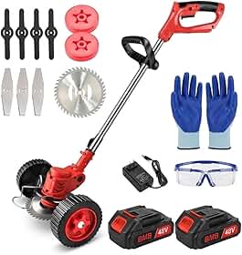 Roçadeira Elétrica Profissional com Rodas, Aparador de Grama Recarregável Sem Fio, Kit Completo com 2 Baterias de Íon de Lítio para Jardinagem Residencial (48V)