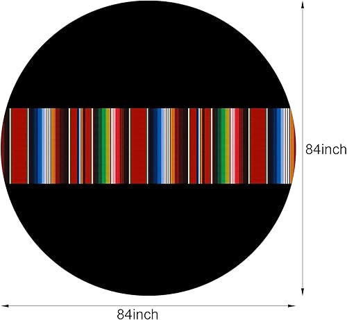 Miniatura 10 de Oudain Mantel redondo mexicano de 84 pulgadas, mantel de serape a rayas mexicanas, impermeable, para fiesta de cinco de mayo, carnaval, fiesta,