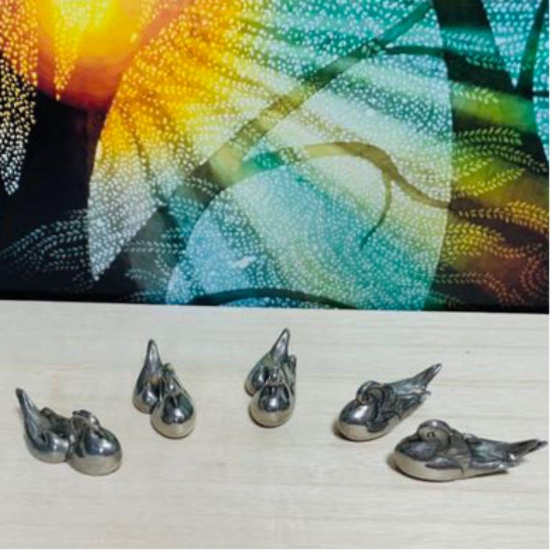 鴛鴦 錫製箸置 本錫 刻印有 箸置き　5客 オシドリ アンティーク 置物 鴛鴦 錫製箸置 本錫 刻印有 箸置き5客 オシドリ アンティーク 共箱