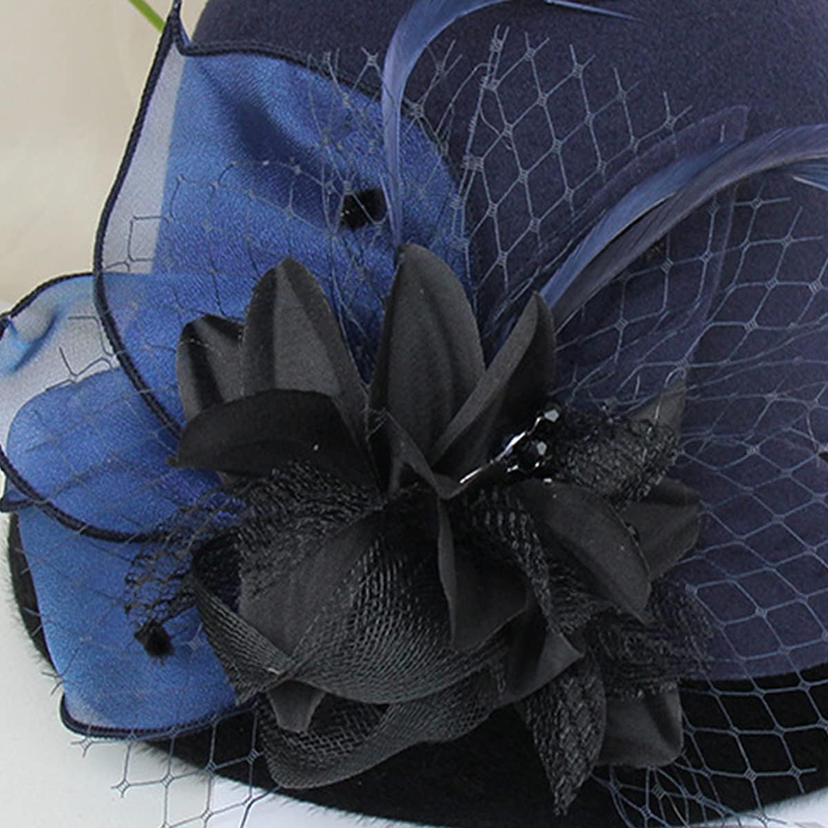 seven wolves Wool Felt Cloche Fedora Hat Winter Warm Bucket Hat Ladies Church Derby Party - Image 3