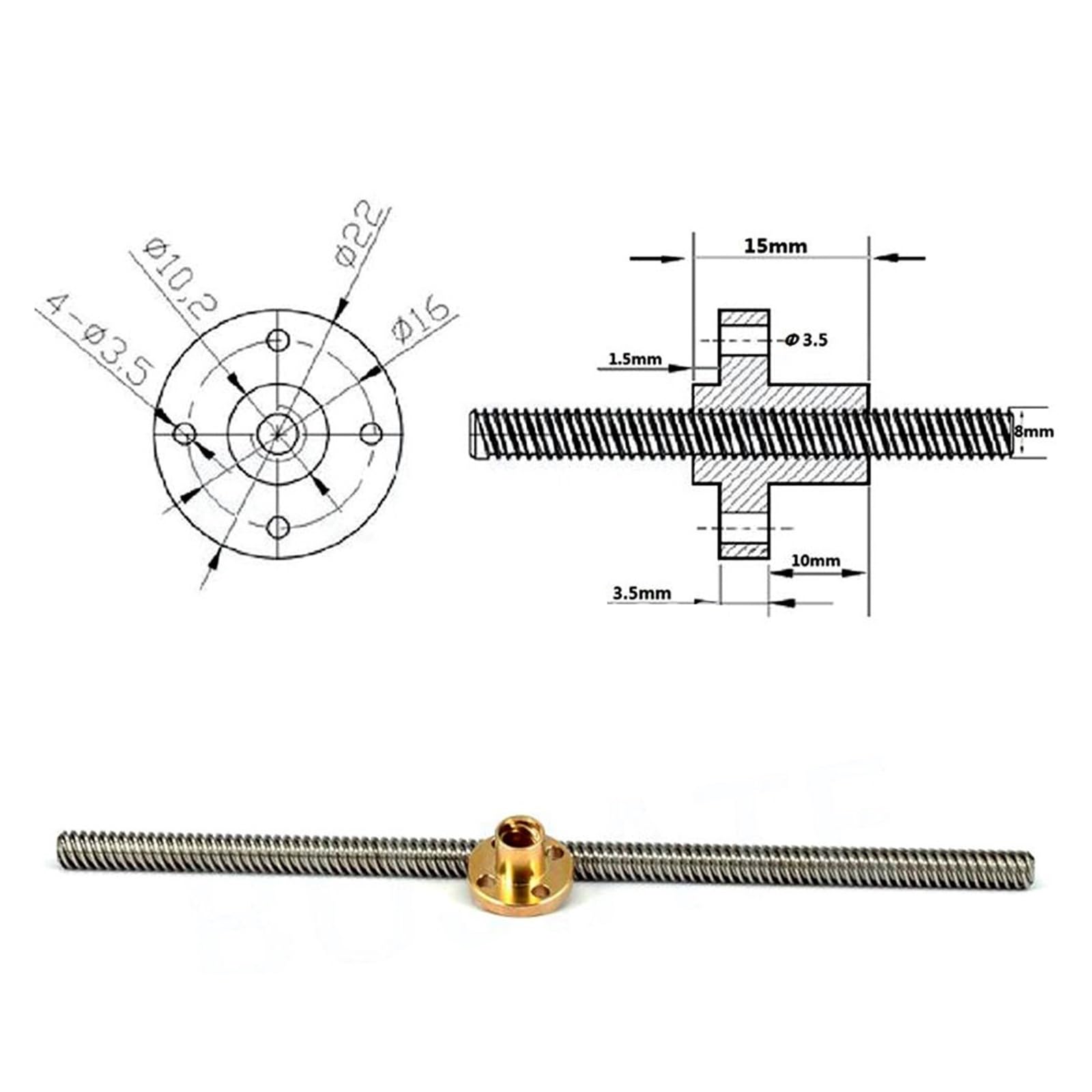 Metal Ball Screw nut 1PC Threaded Rod T8 Lead Screw Pitch 2mm Lead 2mm Length 150/250/350/450/550/650mm(550MM)