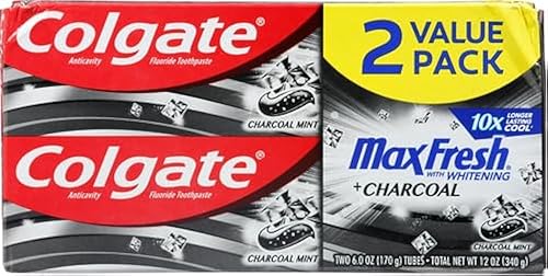 Colgate Max Fresh Pasta de dientes + carbón, carbón y menta (6 onzas, paquete de 2)