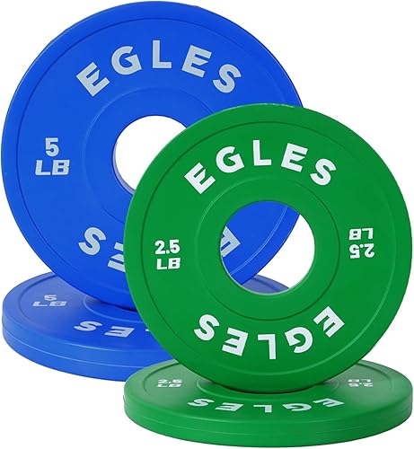 Egles Juego de placas de cambio de 1.25 libras, 2.5 libras, 5 libras, discos de peso recubiertos de goma en pares, discos olímpicos, codificados por