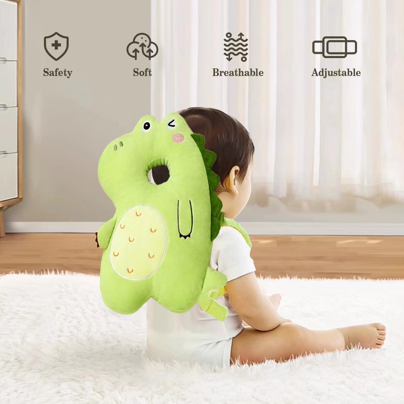 Protector de cabeza de bebé, mochila de protección ajustable para la cabeza del bebé con rodilleras para gatear, suave, transpirable y de uso seguro