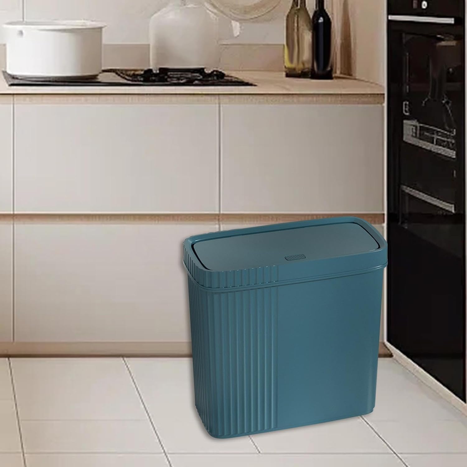 Slim Narrow Bathroom Trash Can Wastebasket for Toilet Rectangular 11x5.3x10.7inch Garbage Container, Dark Green