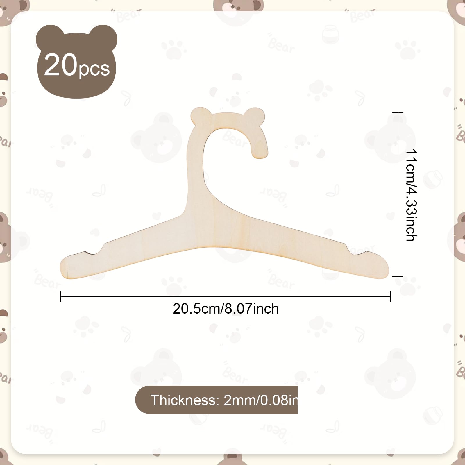 20 Perchas Infantiles de Madera - Elegantes y Resistentes Perchas para Ropa de Bebé, Artículos Pequeños, Recién Nacidos y Muñecas, Diseño Antideslizante