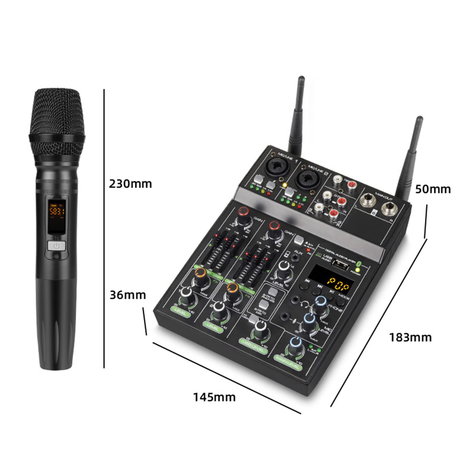 4-kanałowy mikser DJ Konsola miksera audio z bezprzewodowym mikrofonem do miksowania dźwięku z Bluetooth USB Mini mikser Dj do nagrywania i gier w studio imprezowym
