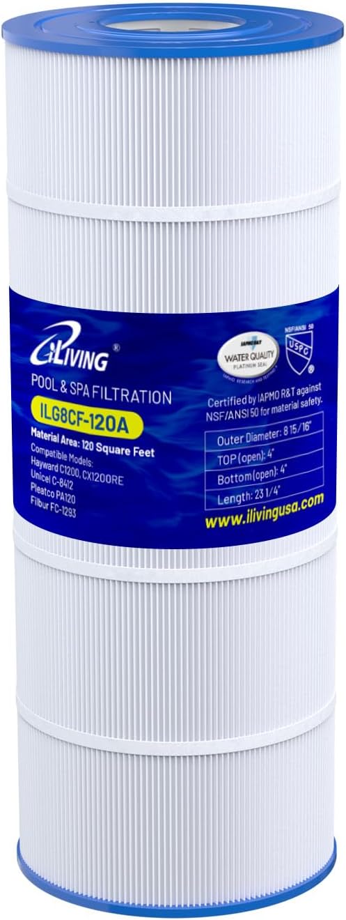 iLiving ILG8CF-120A Pool & Spa Filter Replacement, Compatible with Hayward C1200, CX1200RE, Pleatco PA120, Unicel C-8412, Ultra-B2, Filbur FC-1293, Clearwater II 125, Waterway Pro Clean PCCF-125