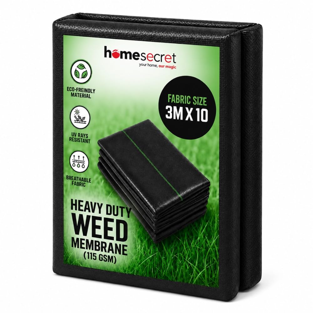 Homesecret 115 GSM Weed Membrane Heavy Duty - 3M x 10M Weed Control Membrane - Garden Membrane Weed Control - Weed Control Fabric - Landscape Fabric, Weed Barrier Fabric, Weed Matting - Black