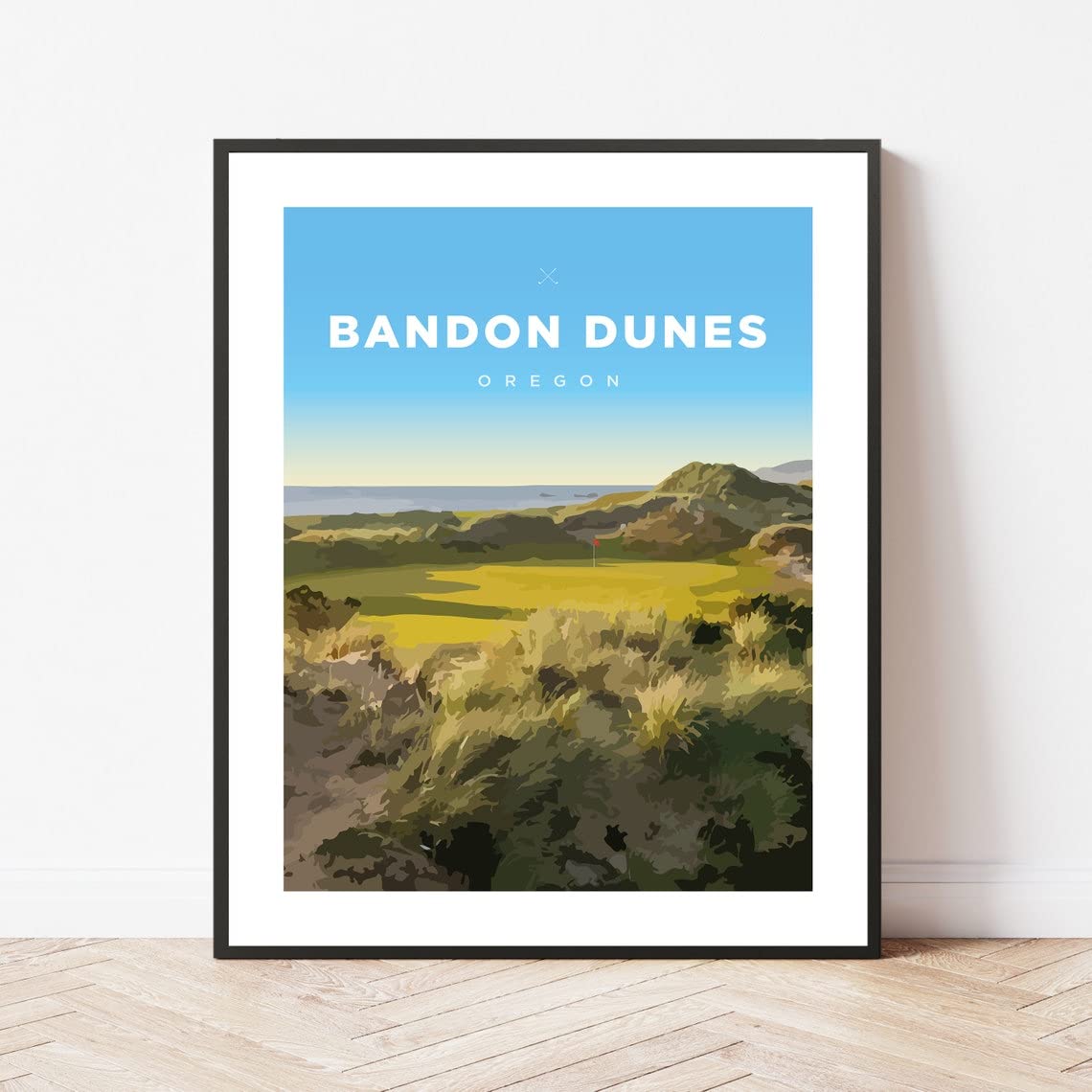 Nationcog Bandon Dunes Golf Poster, Unframed, Oregon Golf Minimalist Travel Poster - Retro Art, Giclee, Matte Print Office Decor (11x14)