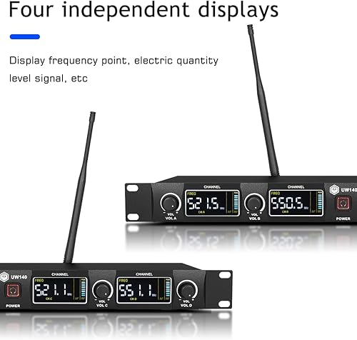 Miniatura 2 de INMix Sistema de micrófono inalámbrico UW140, juego de micrófono inalámbrico UHF de 4 canales con cuatro micrófonos de mano, frecuencia ajustable,