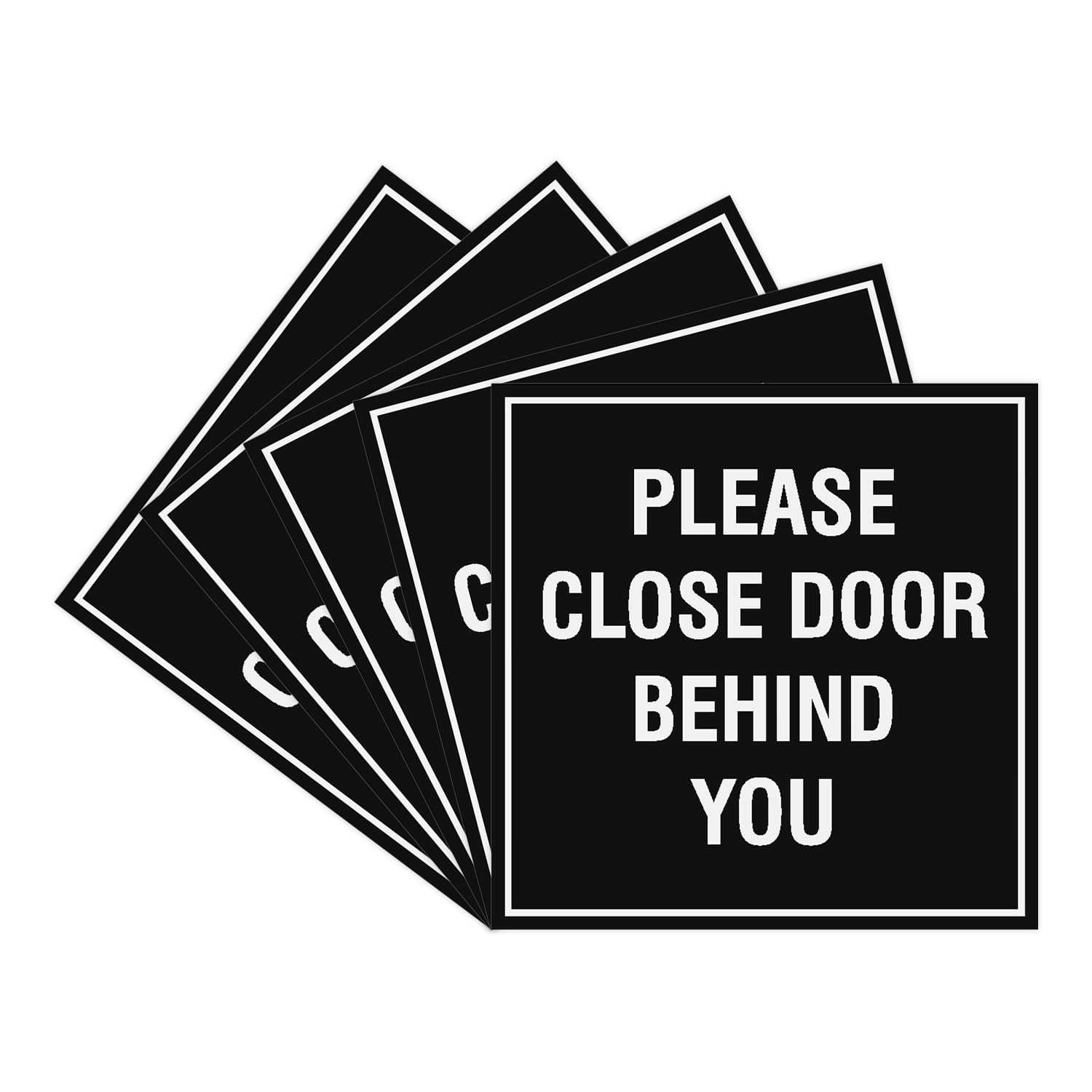 Signs ByLITA Square Please Close Door Behind You Sign - Easy Installation | Durable Material (Black) - Large (5 Pack)