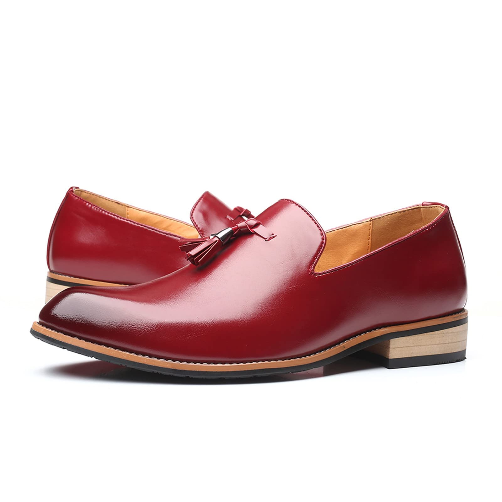 Mocasines clásicos con borlas para hombre, zapatos de vestir elegantes de piel sintética para negocios, bodas, fiestas, Red, 41 1/3 EU