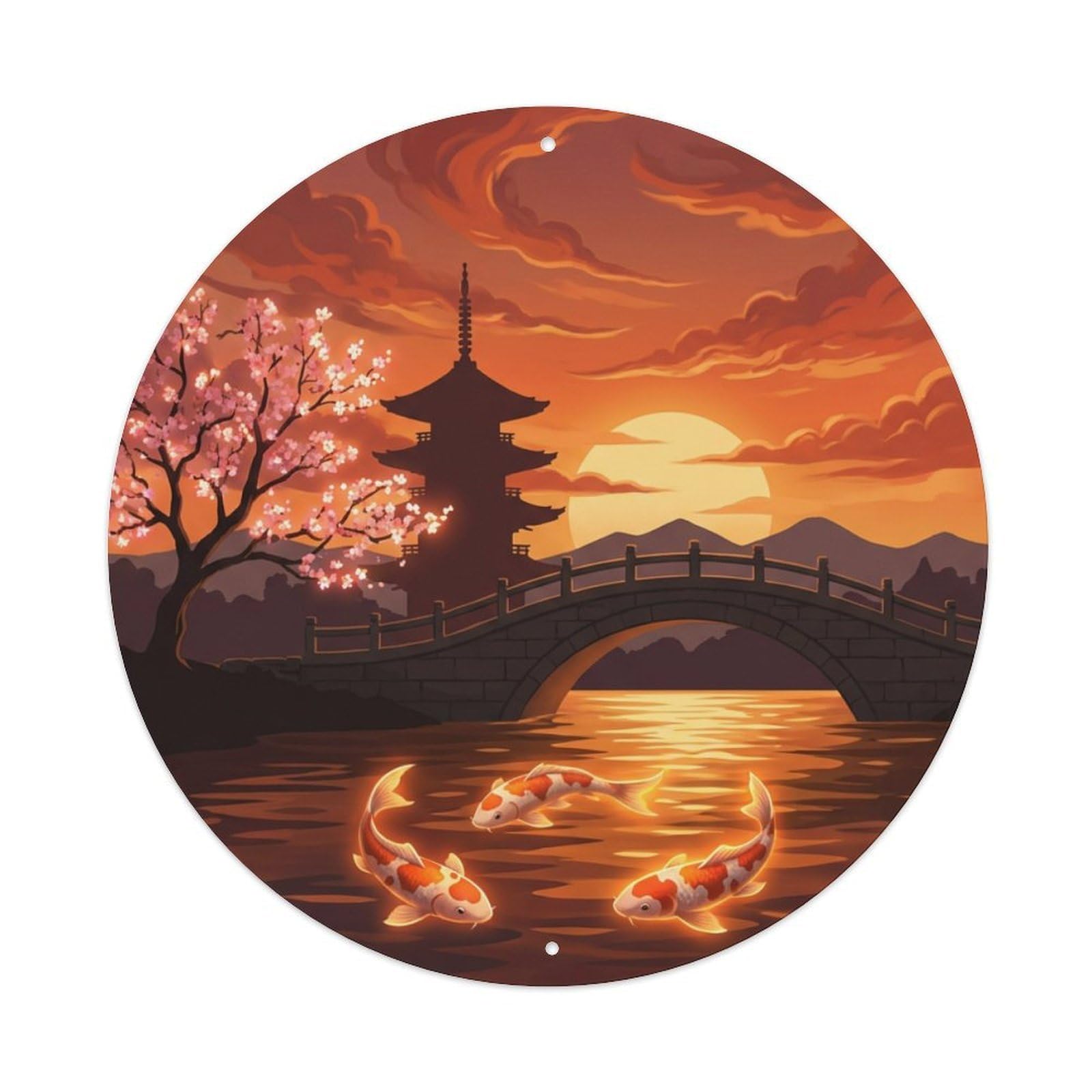 Galvaxio Style Japanese Koi Fish Sunset Orange Sky Warm Glow Metal Tin Sign