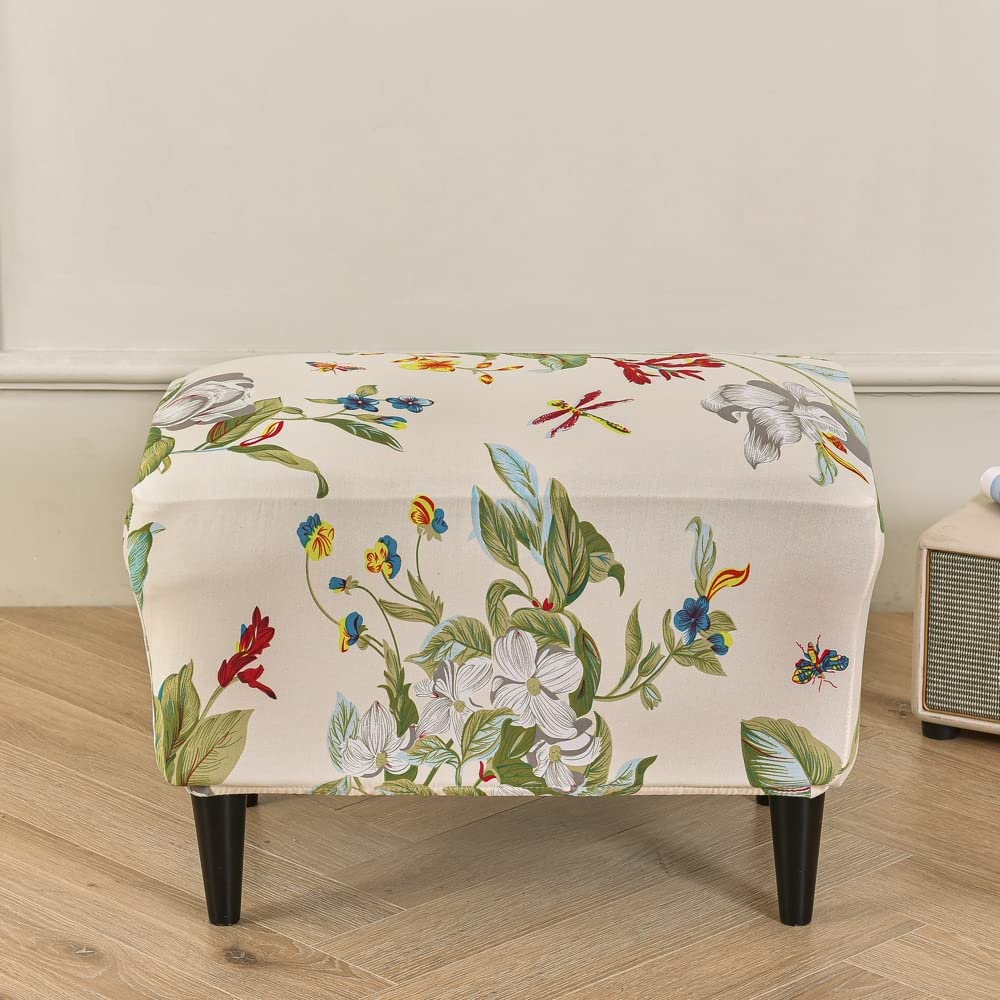 Tebeu88 Style 4 Stretch Footstool Slipcover, Stool Protector Cover With Elastic Bottom, Dustproof Removable Washable Footrest Pouffe Covers (Style 4)
