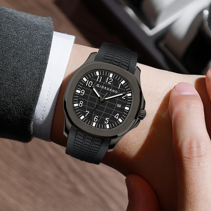 Image of GIORDANO Analog Watch for Men - Textured Dial, Stainless Steel Strap, Date Display, Quartz Movement, Water Resistant