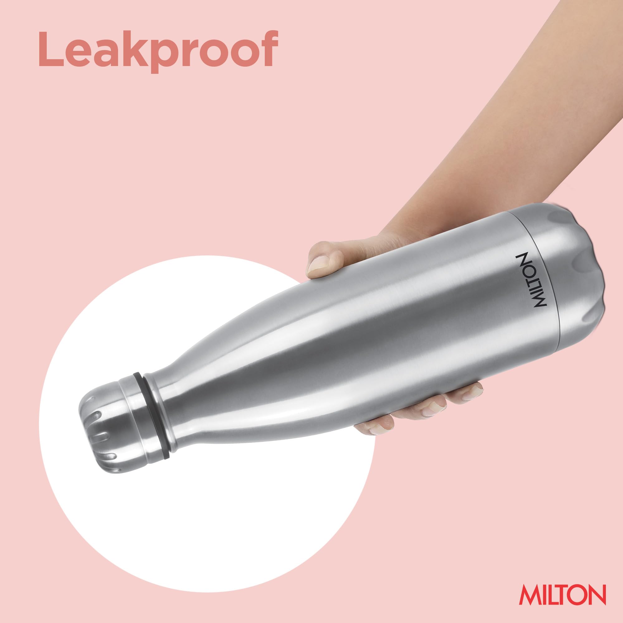 MILTON Thermosteel Duo DLX 1000, Flacon isotherme à double paroi 1000 ml 34 onces 1 LTR Bouteille d'eau chaude et froide 24 heures, acier inoxydable 18/8, sans BPA, de qualité alimentaire, étanche Argent