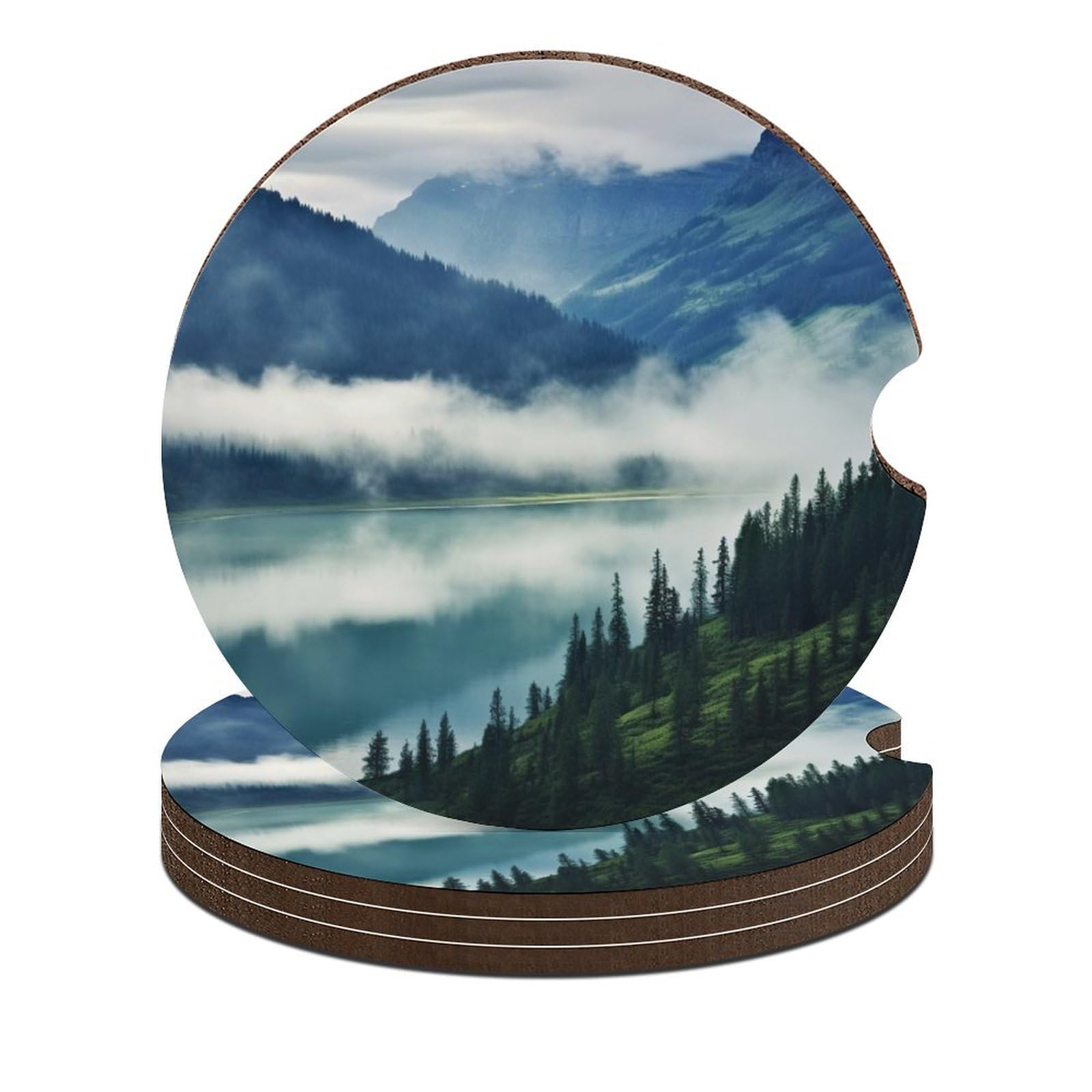 4 PCS Car Cup Holder Coasters Foggy Mountains Landscape Non-Slip Car Coasters Car Interior Accessories for Women Men