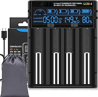 Universal Fast 18650 Battery Charger with LCD Display Battery Capacity Information, Suitable for 3.7v 1.2v Lithium Ion Batteries 26650 18650 18490 18350 17670 17500 16340 14500 RCR123A Ni-MH Ni-Cd AA