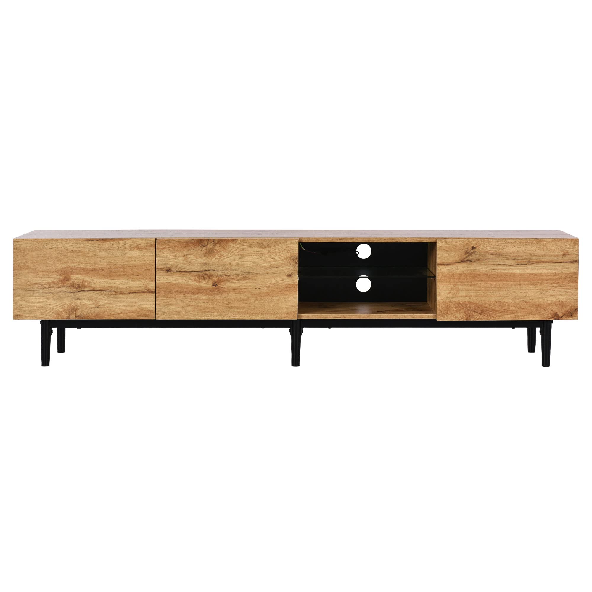 Shye Mueble de TV moderno con vetas de madera, luces LED variables, 175 x 31 x 41 cm