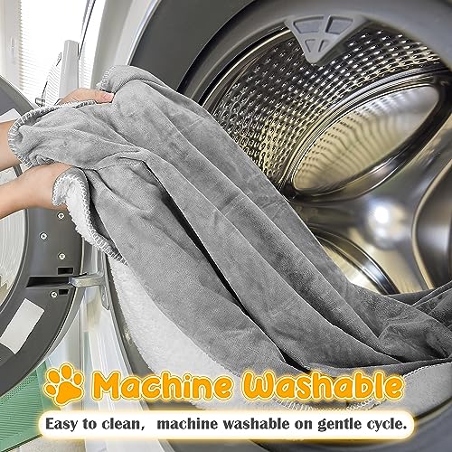 Pawsee Wasserdicht Hundedecke Katzendecke mit Pfotenabdruck, Waschbar Fleece Sherpa Hundehandtuch für Couch Bett Outdoor, wasserdichte Tagesdecke Bettschutz Sofa Überwurf Sofabezug, 75 x 50 cm, Grey