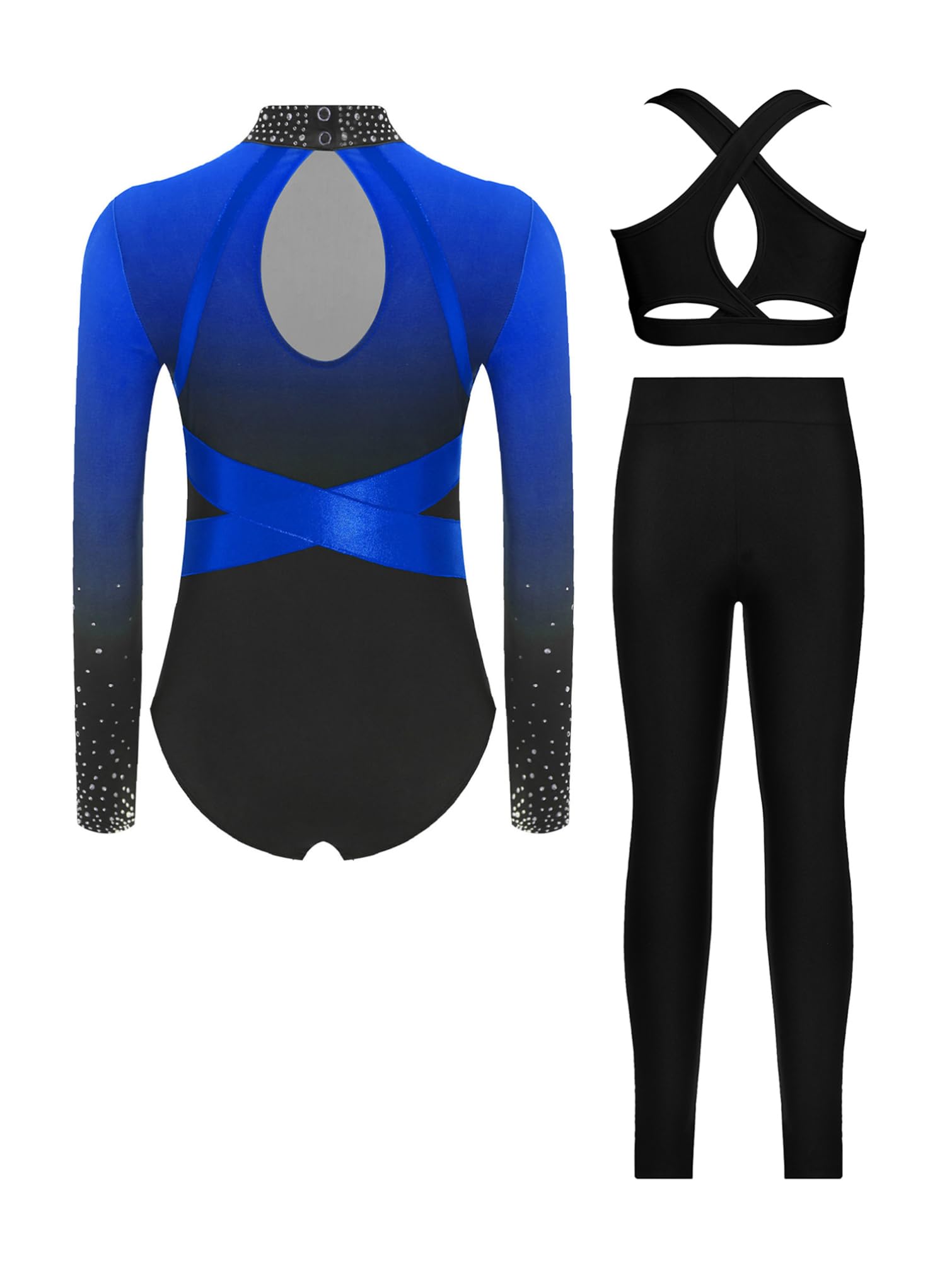 TiaoBug Maillot Brillante De Danza Ballet Niña Leotardo Gimnasia Ritmica Mangas Larga + Pantlones Con Cintura Elastico Body Deportivo Yoga Fitness