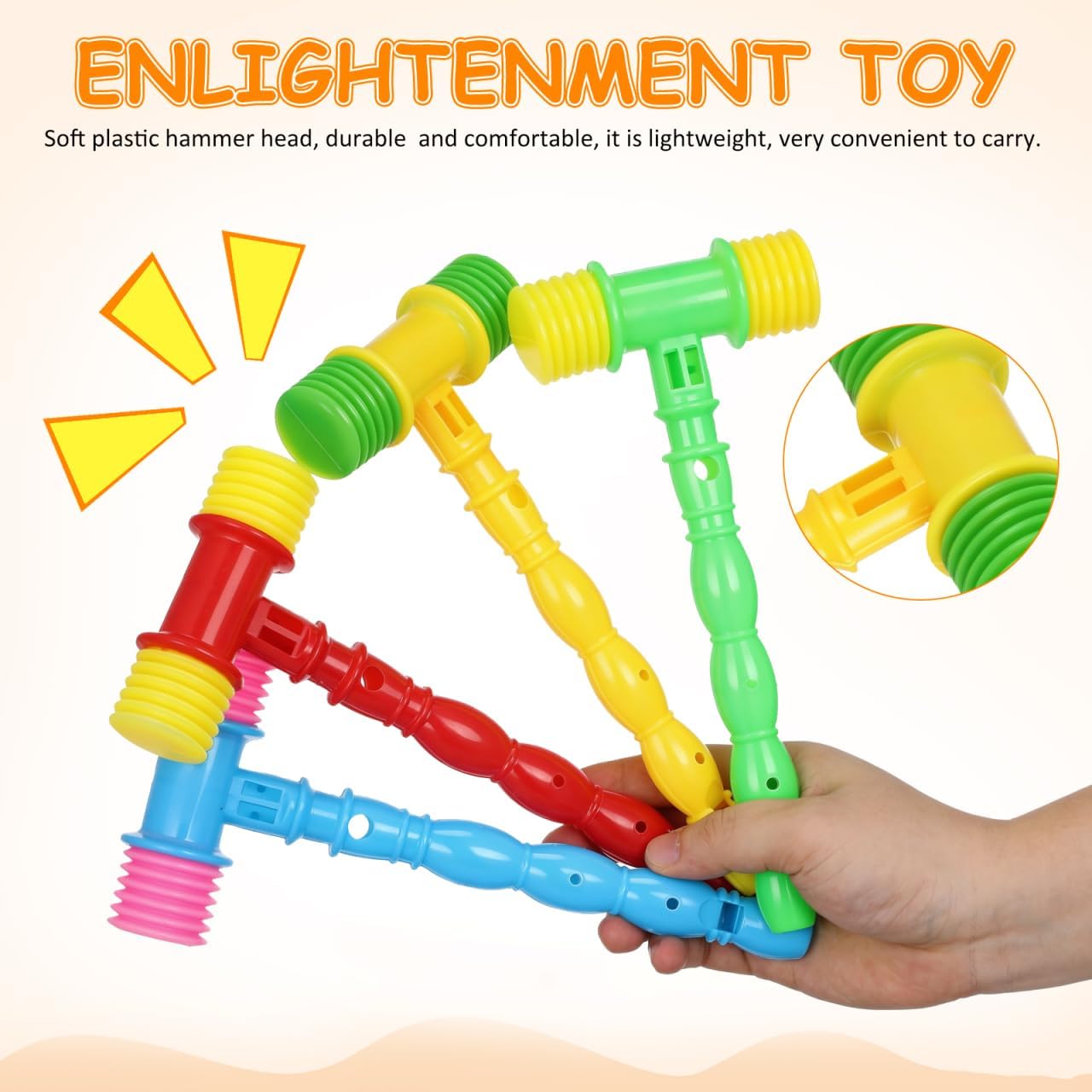 NUOBESTY 8Pcs Squeaky Hammer Toy for 1 Year Old Boy, Baby Pounding Toys Plastic Gavel Mallet Whistle Noise Maker for Birthday Party Favors, Carnival Game, Easter Basket Stuffer (Random Color)