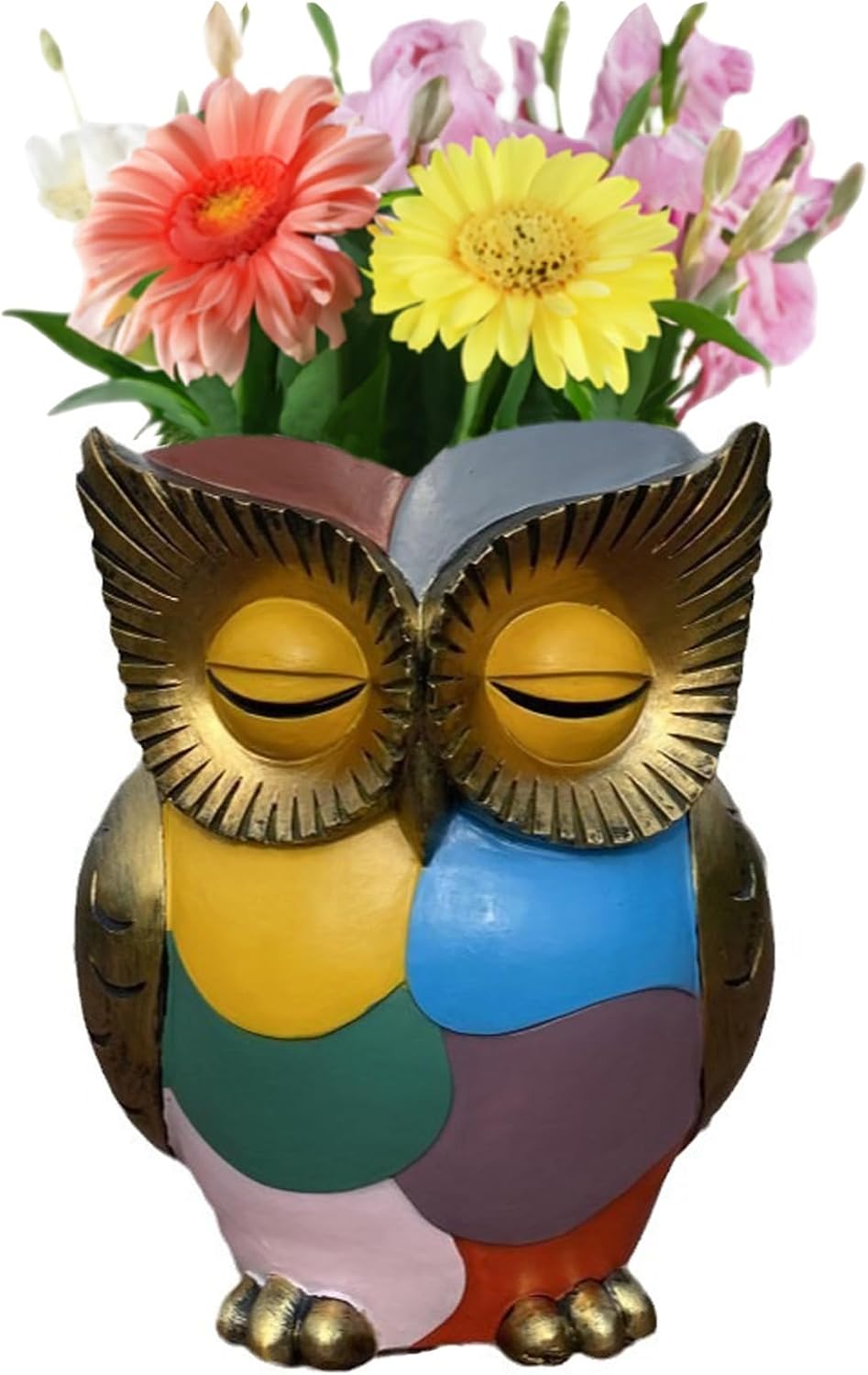 Owl Resin Planter Cute Owl Statue Vase for Indoor Plants Unique Colorful Animal Flowerpot with Drainage for Indoor Home & Garden Decor