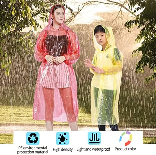 8PCs Disposable Rain Poncho. Emergency Rain Coat Rain Poncho for Adult and Children, Waterproof Raincoat with Tie Hood and Sleeves, Updated Thicken Reusable Ponchos