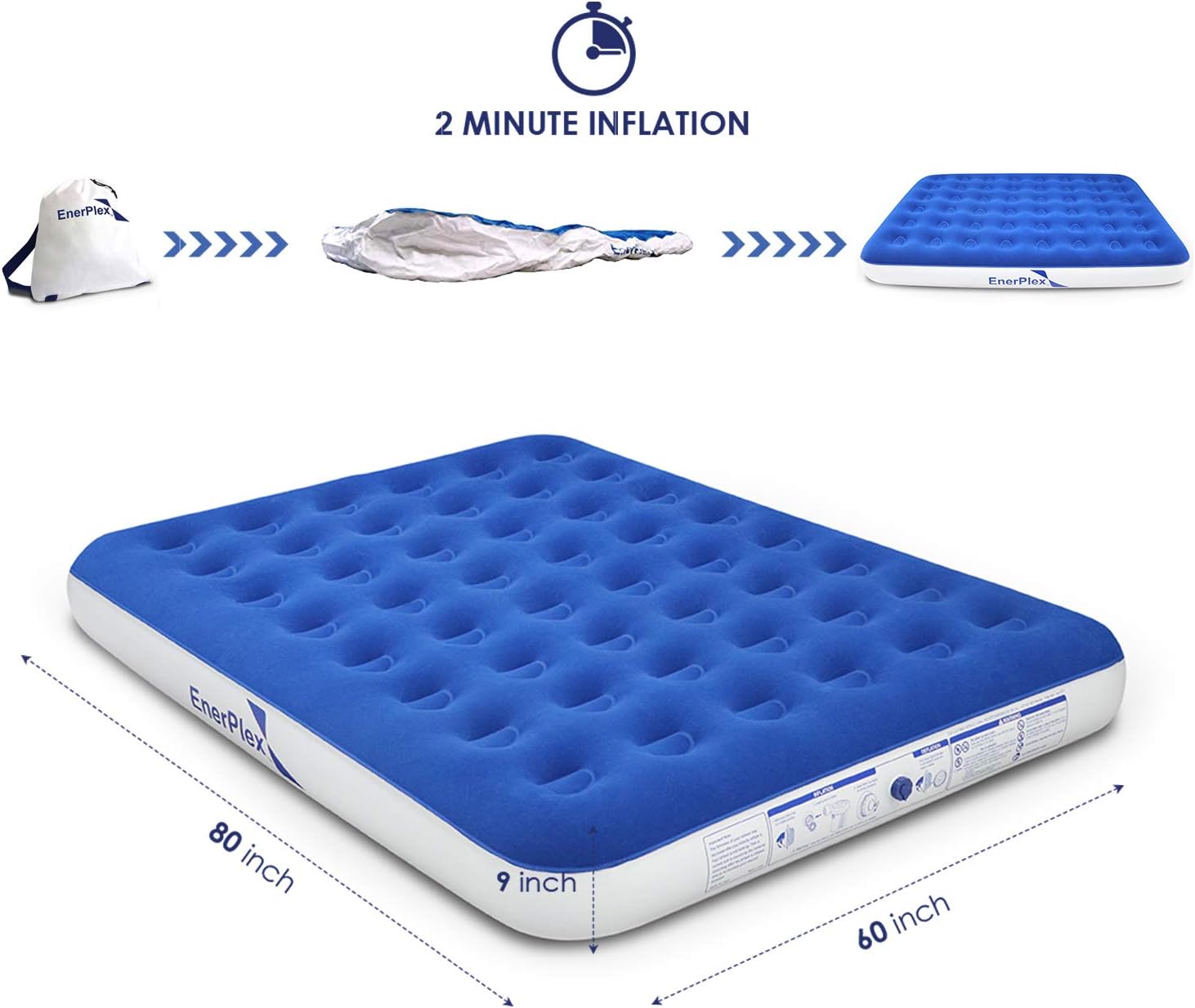 EnerPlex Never-Leak Camping Series Twin/Queen Camping Airbed with High Speed Pump Air Mattress Single High Inflatable Blow Up Bed for Home Camping Travel : Sports & Outdoors