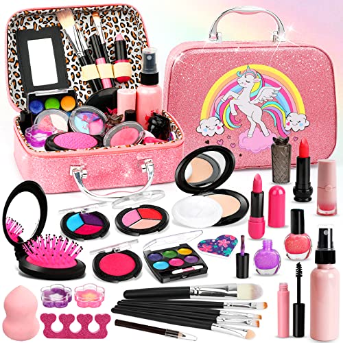 Kids Makeup Kit for Girl, Washable Toddler Real Makeup Kit, Girl Toys Safe & Non-Toxic Unicorn Makeup Set for Age 3-12 Year Old Kids Christmas & Birthday Gift