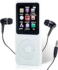 MP3 Player Portátil Reprodutor de Música, Ultrafino MP3 Player Bluetooth Gravador de Voz Reprodução de Vídeo, Suporte Cartao de Memoria de Até 128 GB (Branco)