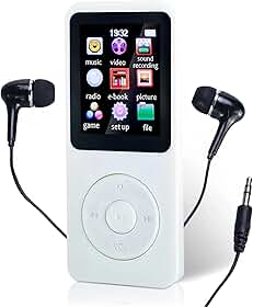 MP3 Player Portátil Reprodutor de Música, Ultrafino MP3 Player Bluetooth Gravador de Voz Reprodução de Vídeo, Suporte Cartao de Memoria de Até 128 GB (Branco)