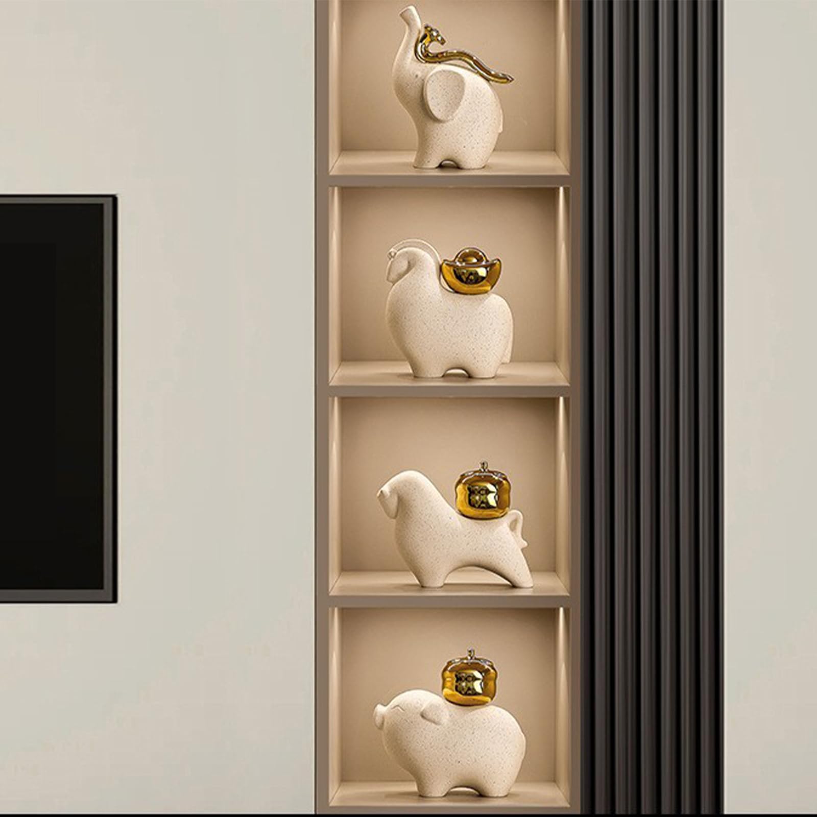 Statue di animali in ceramica per la decorazione domestica, cavalli, maiali, mucche, elefanti, simboleggiano felicità e ricchezza, perfette per librerie, ingressi, mobile TV