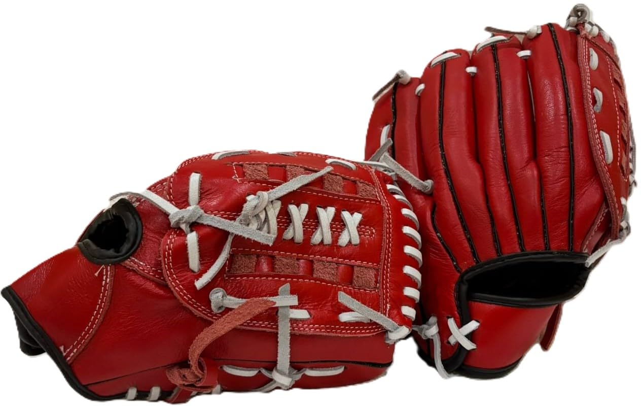 GDON Softball and Baseball Leather Left Hand Glove Color Red 3