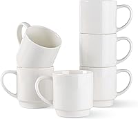 Vista 15 de GBHOME 12 OZ Tazas de café color marfil, juego de tazas de café de cerámica con asa grande para hombre, mujer, juego de tazas de café ligeras de 6