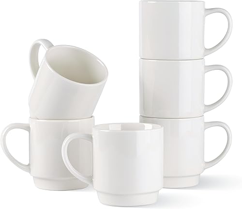 Miniatura 15 de GBHOME 12 OZ Tazas de café color marfil, juego de tazas de café de cerámica con asa grande para hombre, mujer, juego de tazas de café ligeras de 6