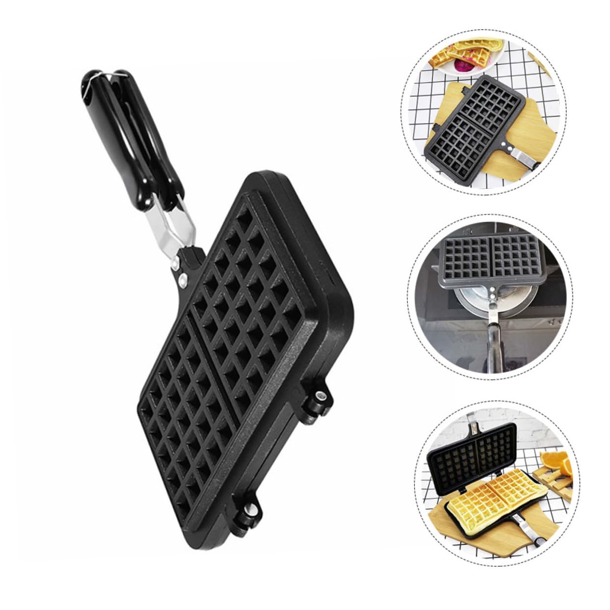 Mikinona Stampo per Waffle Resistente al Calore e Lavabile Nero in Alluminio Pressofuso Forma per Dolci per Cucina e Forno