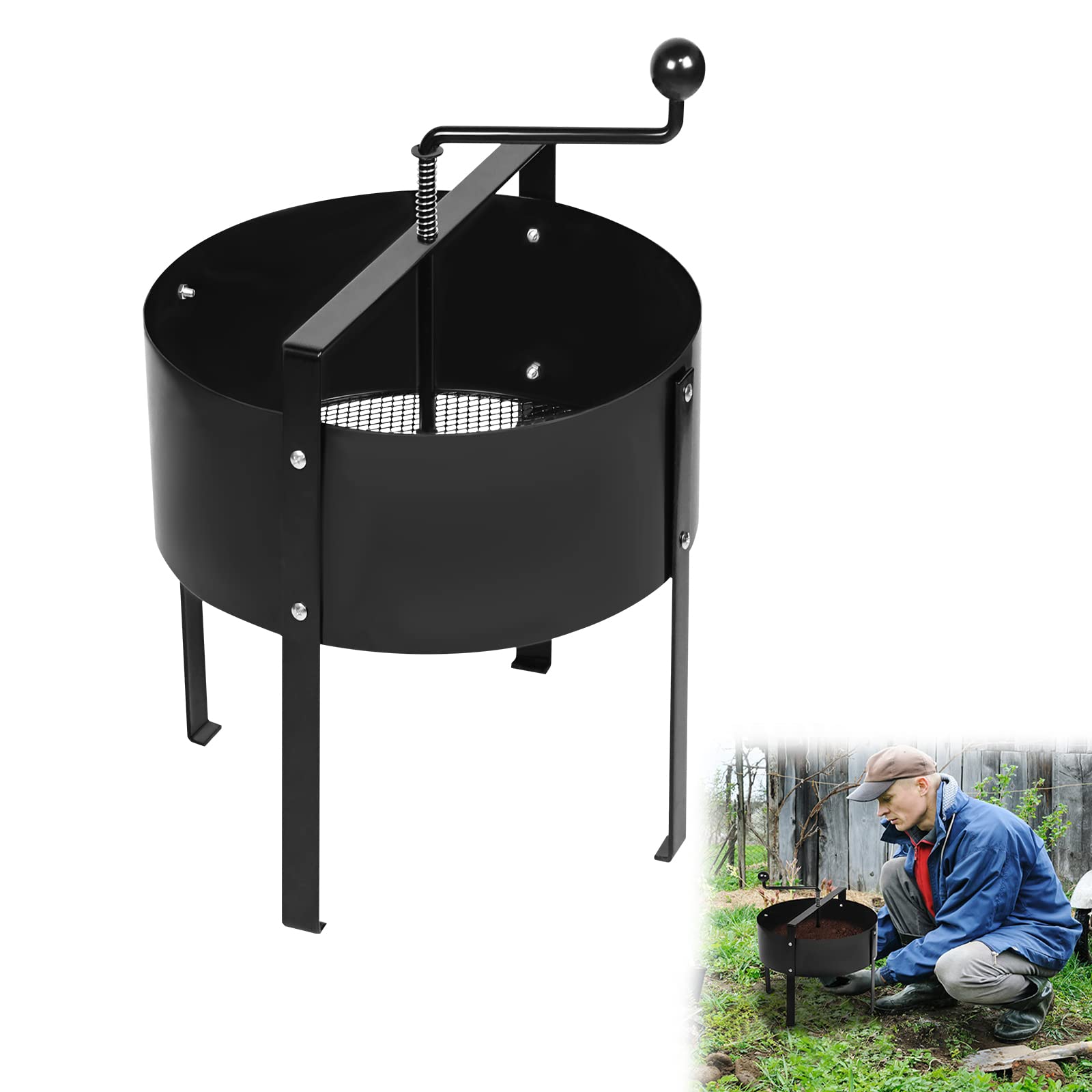 YRHome Tamis de sol rotatif - Diamètre : 40 x 56 cm - Passoire de jardin - Filtre à compost fin - Pour terre et pierres - Outils de jardin