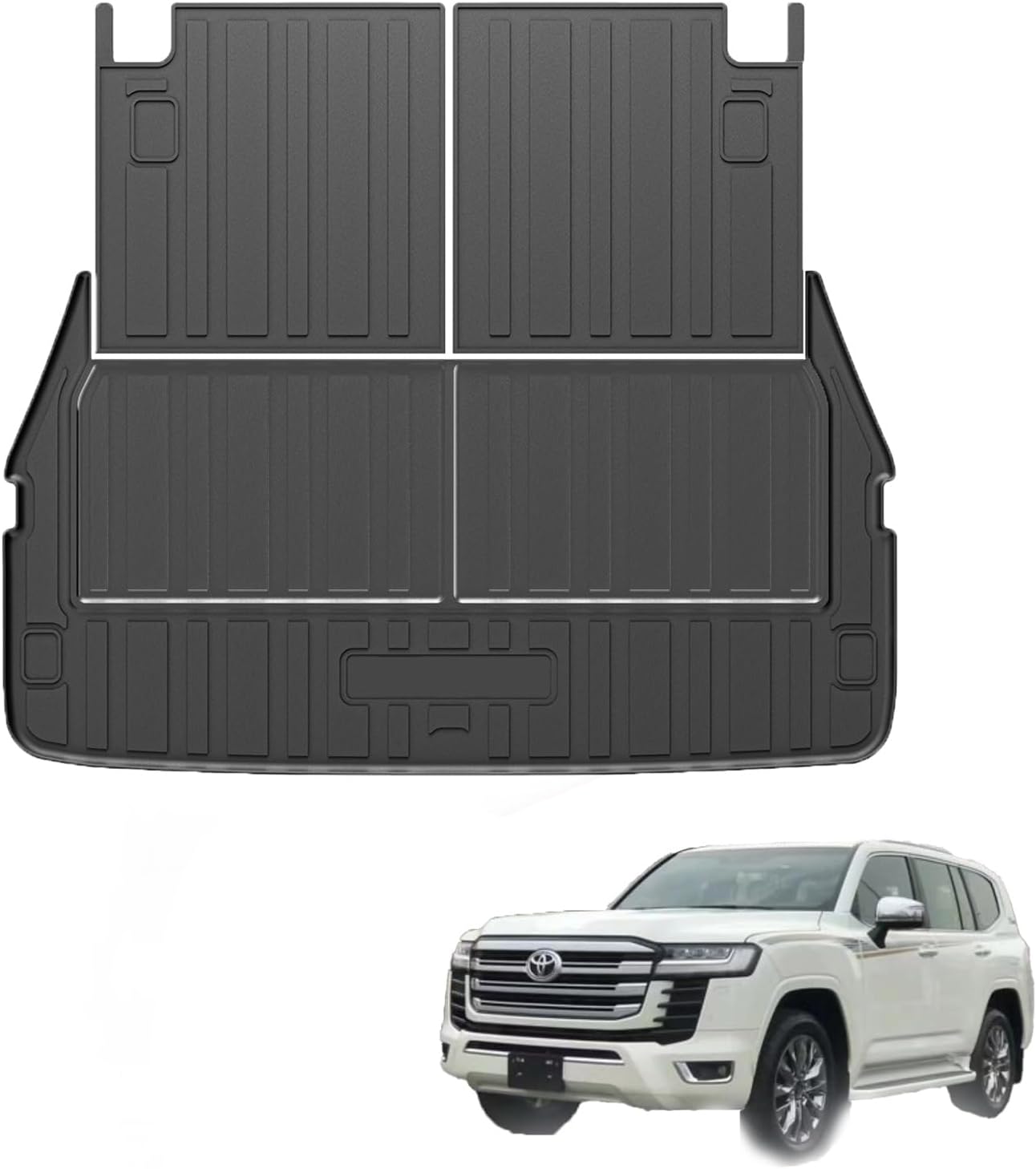 Custom Fit for Cargo Mat Toyota Land Cruiser J300 7seat LC300 2021-2023 - TPE All Weather Waterproof Rear Cargo Liner Rear Trunk Liner Back Seat Cover Protector(Trunk Mat+Backrest Mats)