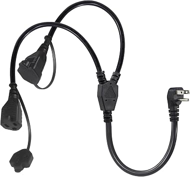 1 to 2 Outlet Extension Y Splitter Cable, 2.5FT NEMA 5-15P to 2 X NEMA 5-15R 3 Prong Power Cord, 2 Ways Extension Power Cord, Heavy Duty Flat Plug Outlet Supply Cable, 13A 125V