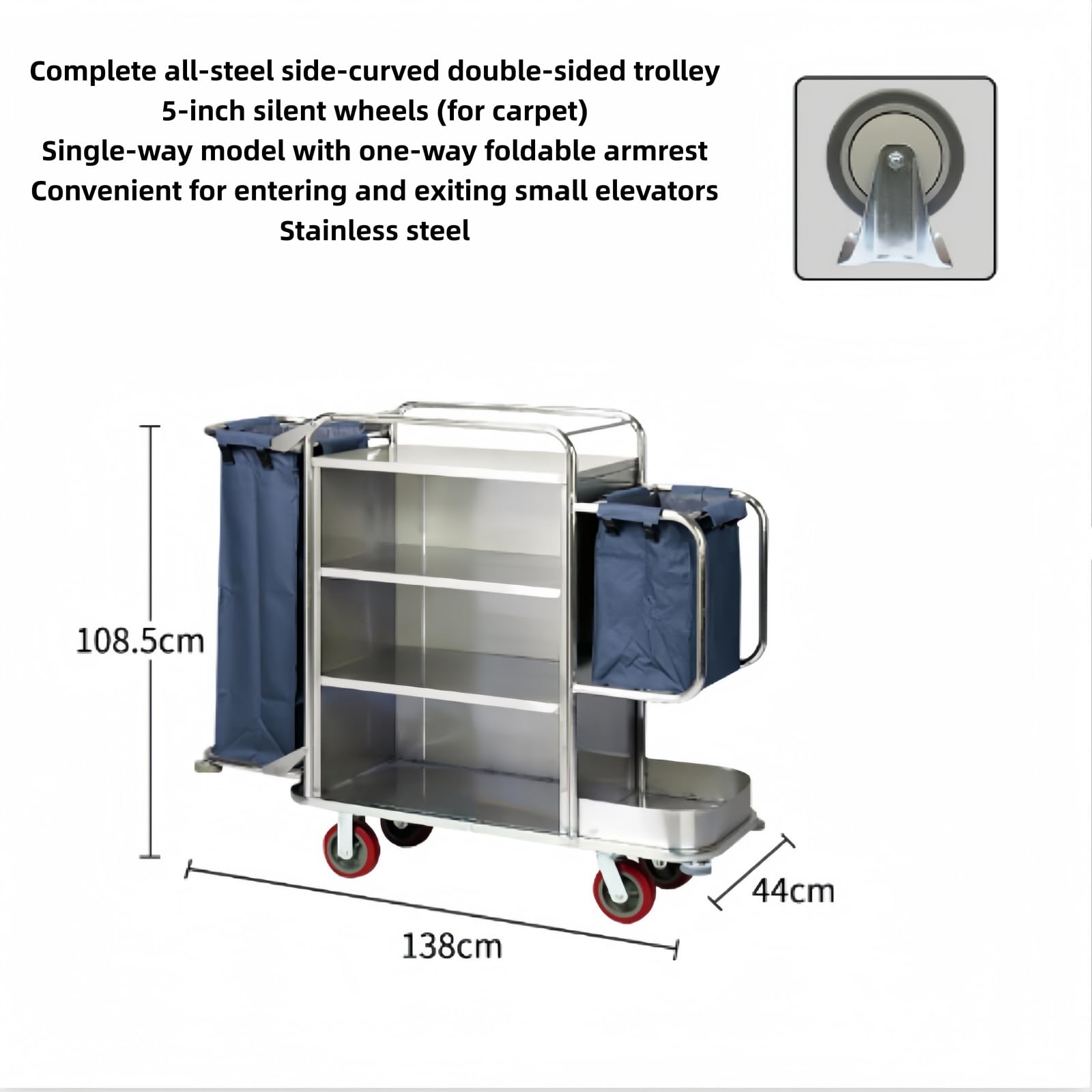 Carrito de limpieza con ruedas, organizador de suministros rodantes para limpieza, conserjería, hotel, carrito de mantenimiento