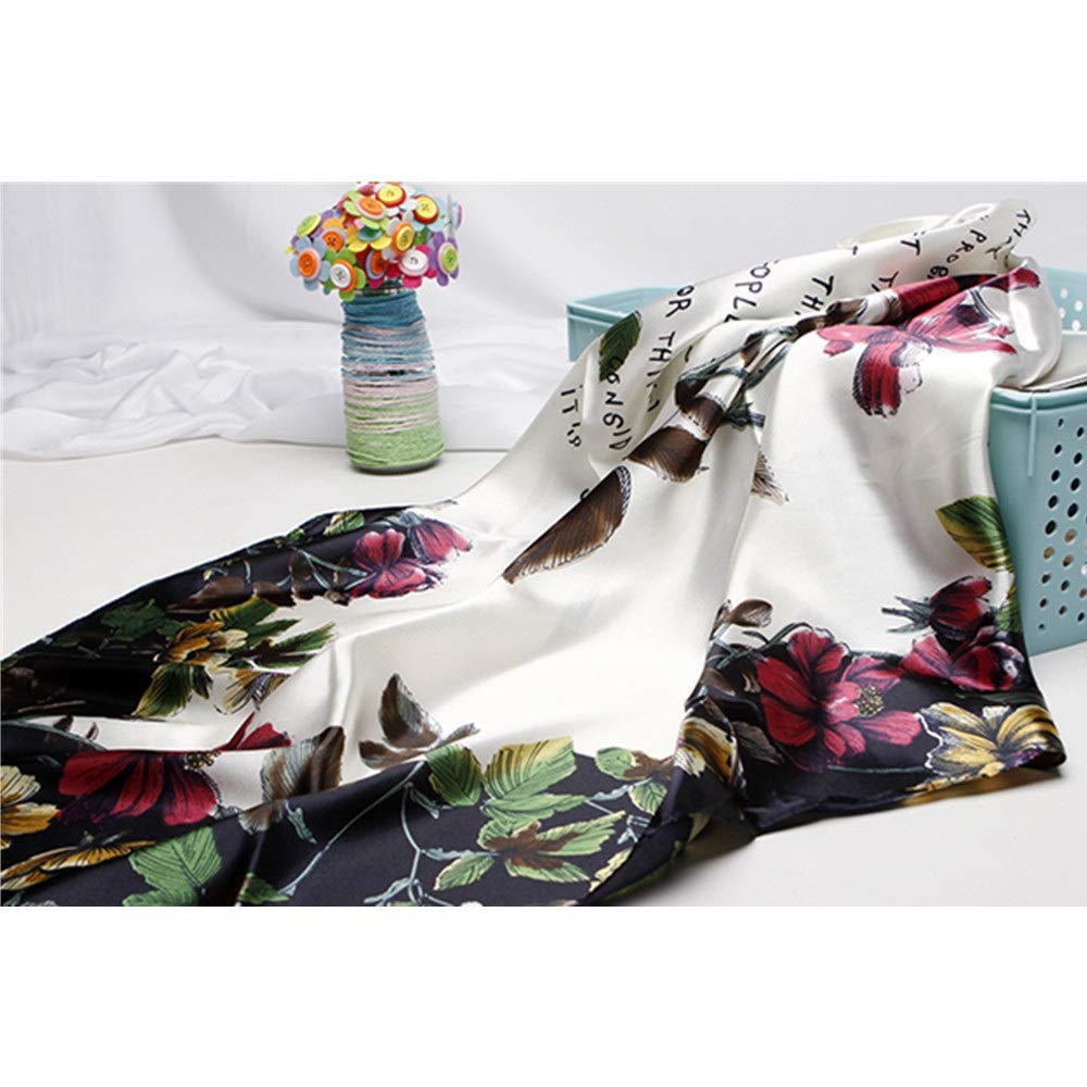 Bufandas Florales para Mujer 2PCS Pañuelo para la Cabeza para Mujer Pañuelo Cuadrado de Seda Satinada Pañuelo para el Cuello Estampado Floral para Mujeres niñas Damas (Blanco 90)