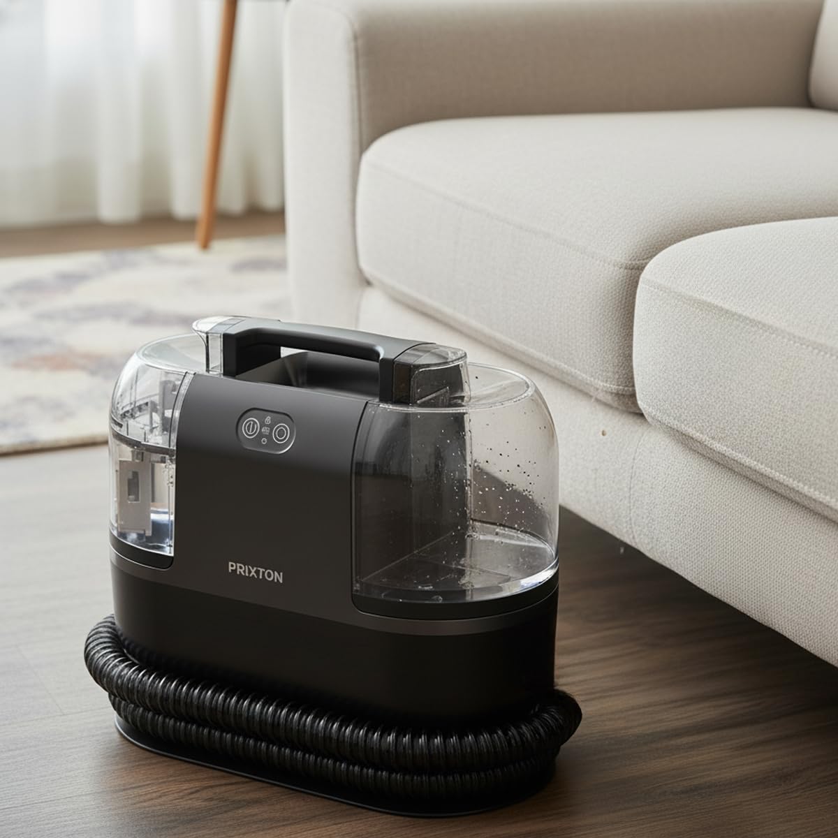 PRIXTON Aspirador de Alfombras y Tapicerías AquaClean Steam Pro 1700W con Vapor y Agua Caliente 60 °C, 15 kPa, Doble Depósito y 4 Accesorios