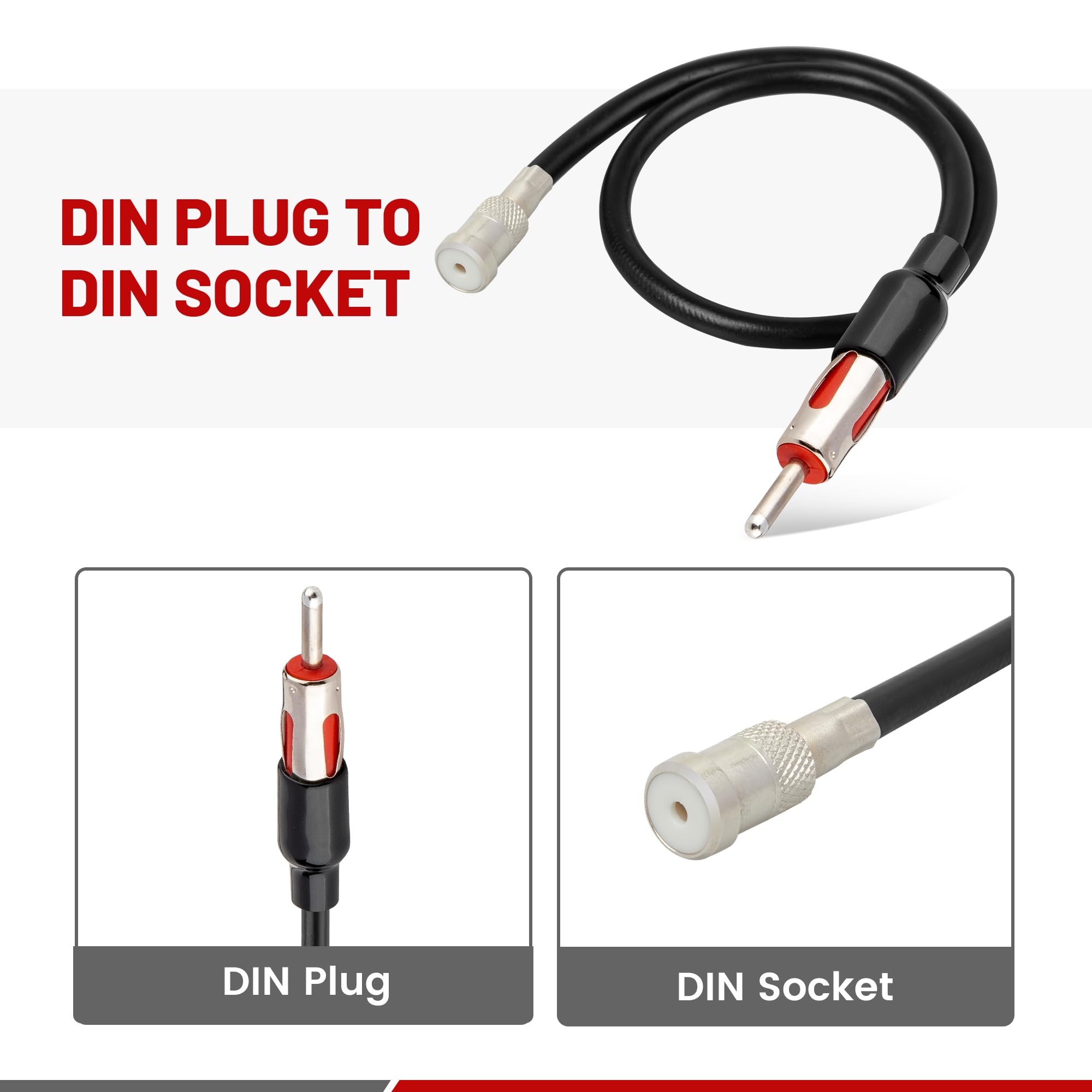 RED WOLF Car Radio Antenna Adapter Connector Select for VW 1985-2006, BMW 1984-2014, Mercedes-Benz 1984-2004 Aftermarket Stereo CD Player DIN Plug Extension Cable