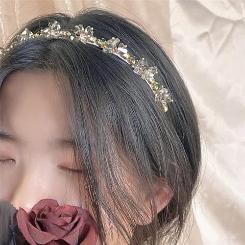 2 Pcs Headband Rhinestones Hairbands Gold Metal Headbands White Grey Faux Rhinestones Hairbands Decor Hair Hoop Metallic Bridal Hair Hoop Wedding Hair Accessories For Women Girls #TOP4