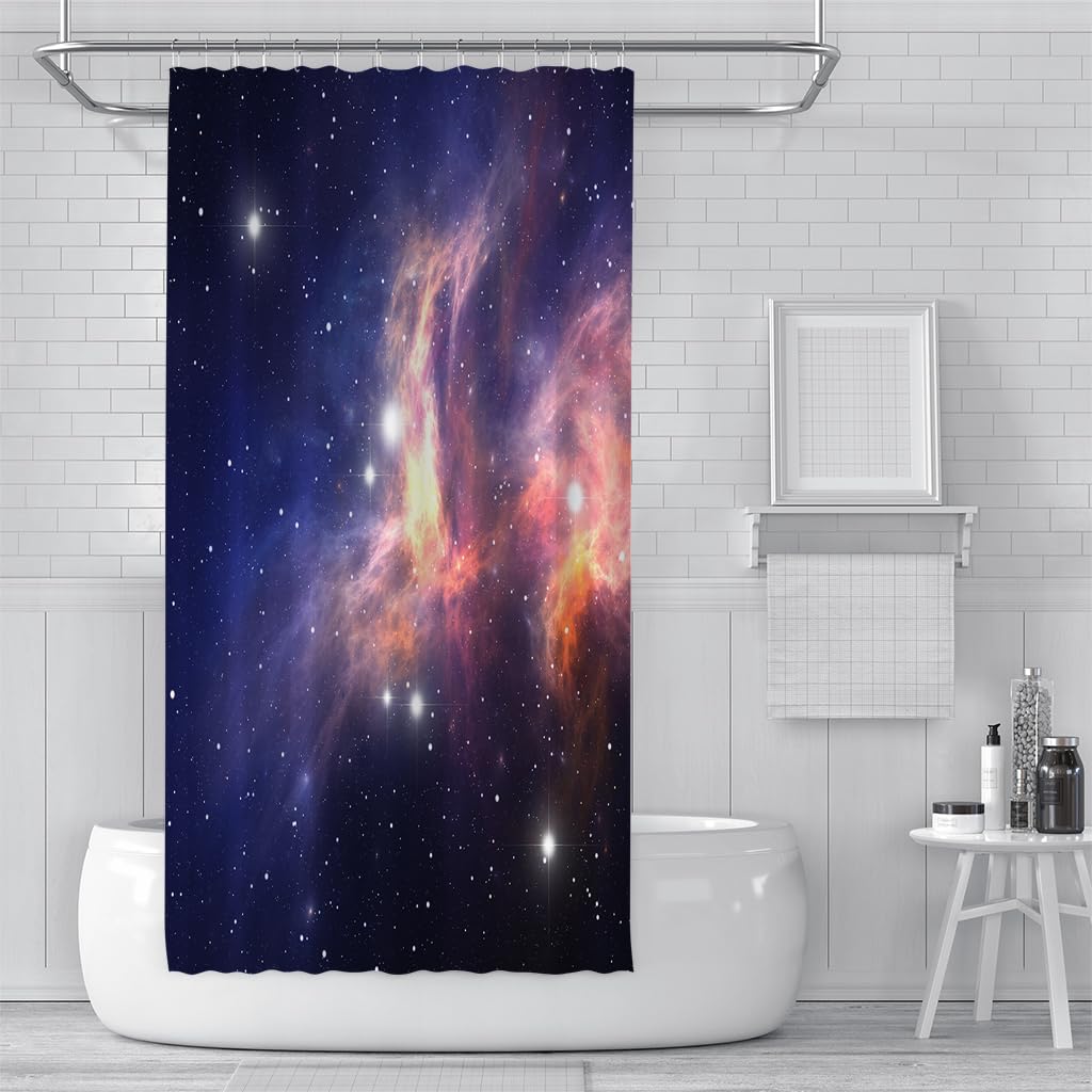 Cortina de Ducha 240 x 200 cm Galaxy Nebula, Diseño 3D de Lujo Morado, Rojo, Azul, Vía Láctea, Cielo Estrellado, Cortinas de Baño, Elementos Románticos del Universo Estrellado, Poliéster Imperm