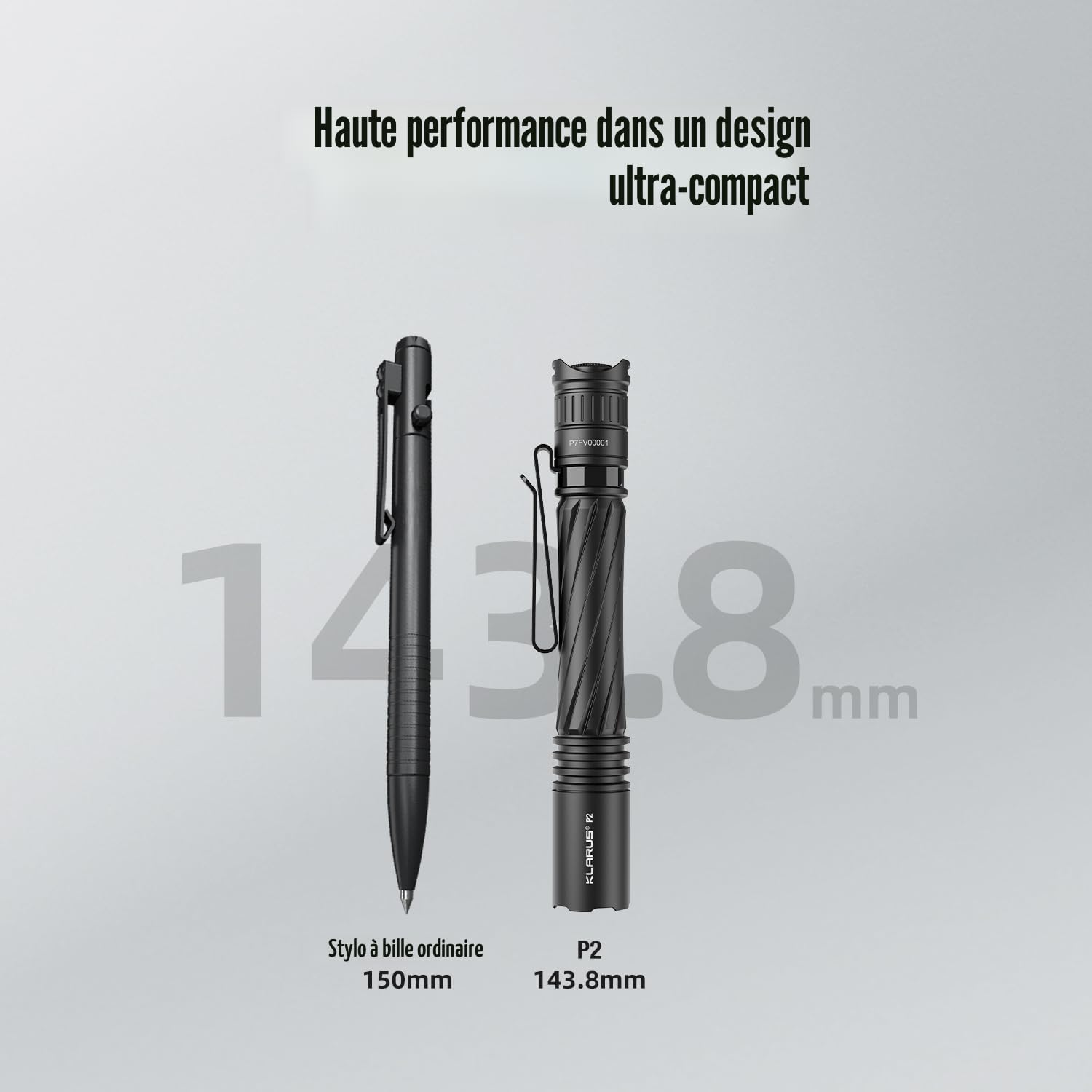 KLARUS P2 Lampe stylo 1 000 lumens, portée de 270 mètres – 2 piles AA ou USB-C rechargeables (piles incluses), étanche IPX8, lampe torche EDC compacte pour la poche