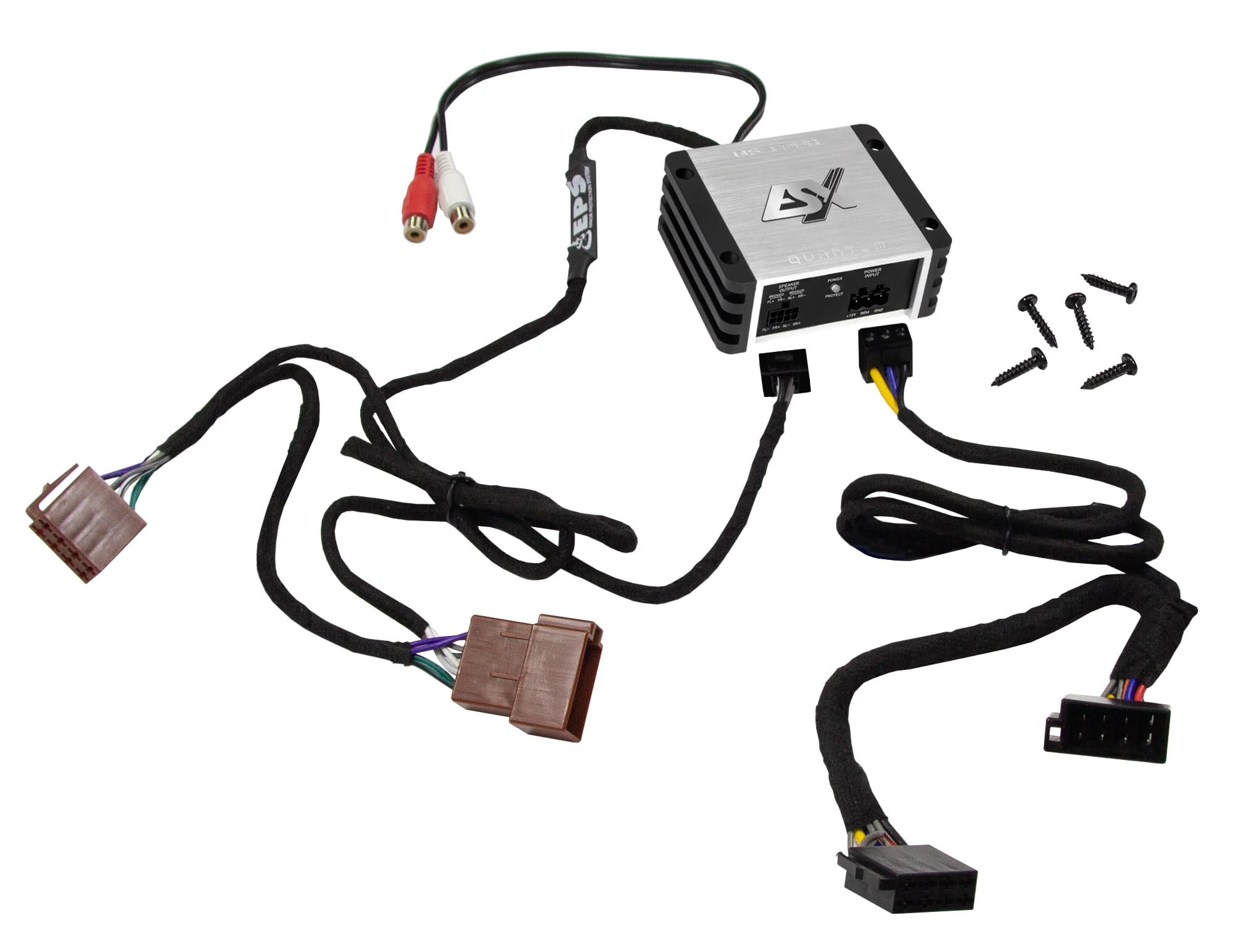 ESX QUANTUM QS-FOUR-ISO - Amplificateur ultra-compact pleine gamme de classe D avec 240 W RMS à seulement 90 x 35 x 80 mm | Faisceau de câblage ISO Plug & Play inclus | ESX Car Audio