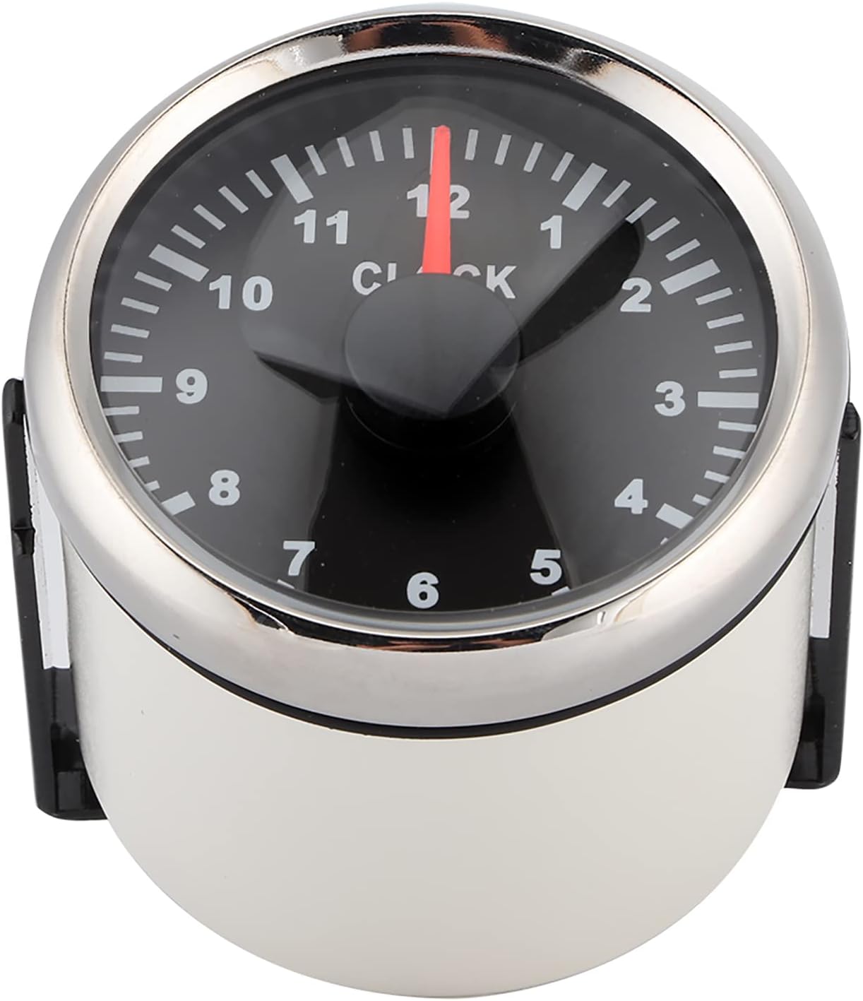 Bnineteenteam 2in Panel Gauge with Red Backlight, Car Clock Watch Hourmeter, 0 to 12 Hours Working Voltage 9 to 32V, for Auto Boat Motorcycle (Black Dial Silver Bezel)